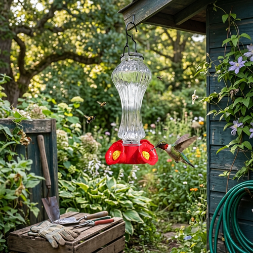 Flowers Glass Hummingbird Feeder With Ant Moat