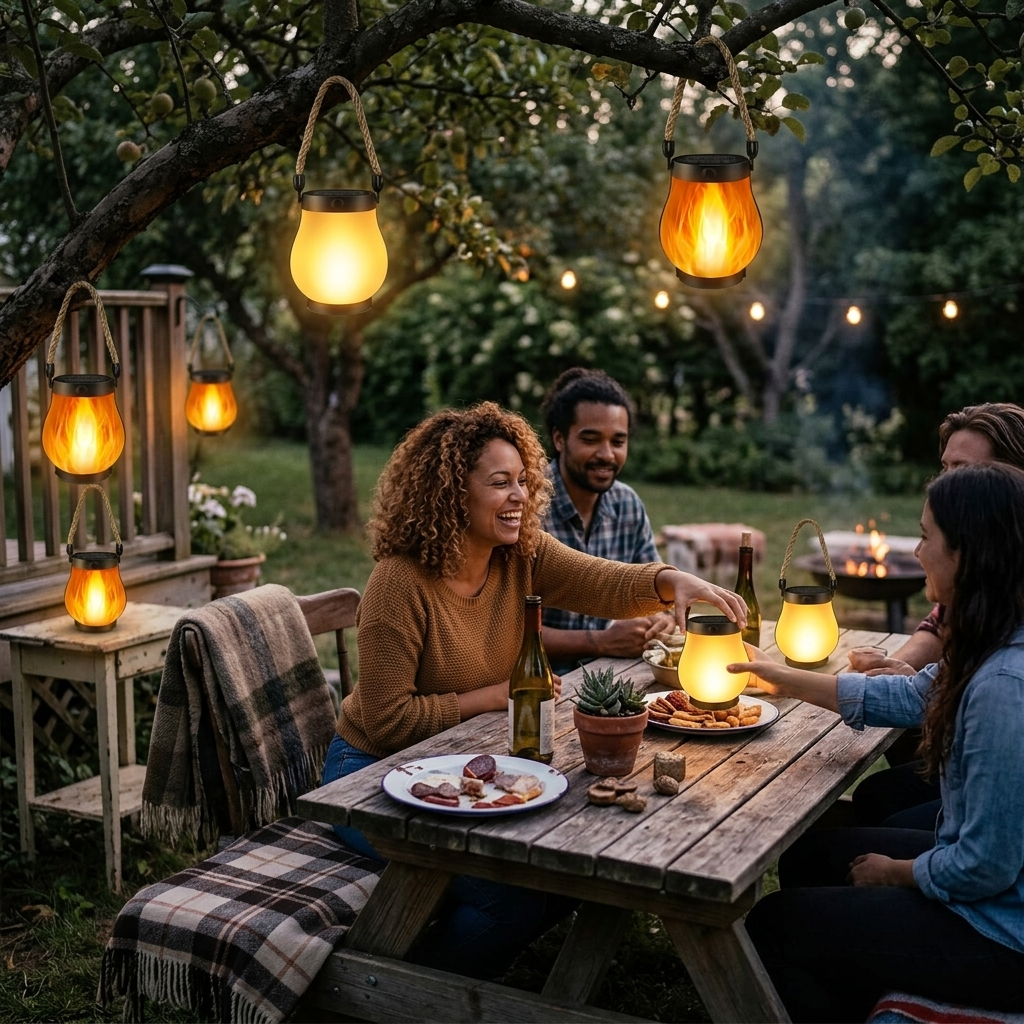 Solar Outdoor Porch Flame Lanterns